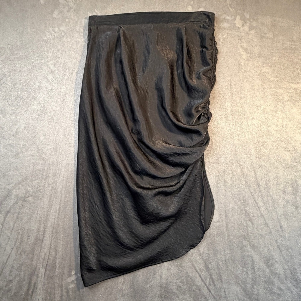Vtg 90s Charlotte Russe Black Asymmetrical Ruched Drape Skirt Medium Midi USA